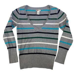 🌸SO Girls V Neck Striped Sweater, Thin Cotton Blend Material, Adult Small